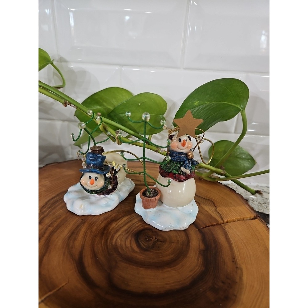 Home Interiors Snow Play Snowmen Ornaments 2004 Set Of 2